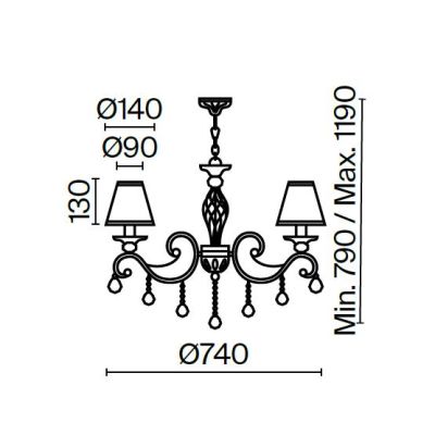 GRACE LAMPADARIO A BRACCI CLASSICO 8 LUCI IN METALLO BIANCO ANTICATO CON PARALUMI IN TESSUTO PLISSE BIANCO