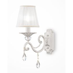 GRACE APPLIQUE 1 LUCE IN METALLO BIANCO ANTICATO CON PARALUME IN TESSUTO PLISSE BIANCO LAMPADINA E14