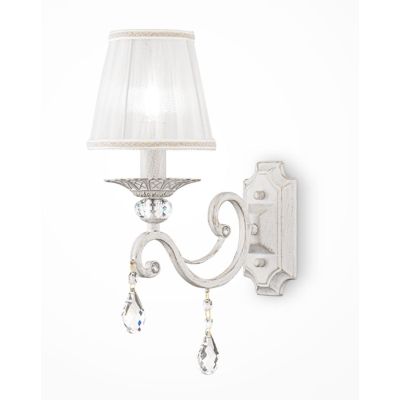 GRACE APPLIQUE 1 LUCE IN METALLO BIANCO ANTICATO CON PARALUME IN TESSUTO PLISSE BIANCO LAMPADINA E14