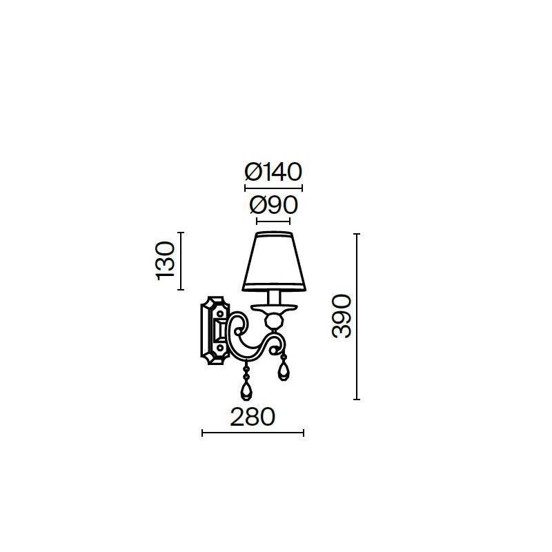 GRACE APPLIQUE 1 LUCE IN METALLO BIANCO ANTICATO CON PARALUME IN TESSUTO PLISSE BIANCO LAMPADINA E14