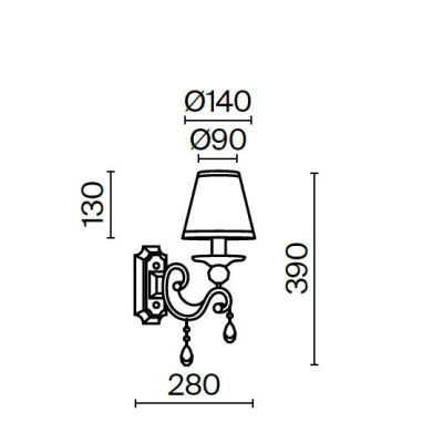 GRACE APPLIQUE 1 LUCE IN METALLO BIANCO ANTICATO CON PARALUME IN TESSUTO PLISSE BIANCO LAMPADINA E14