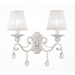 GRACE APPLIQUE 2 LUCI IN METALLO BIANCO ANTICATO CON PARALUMI IN TESSUTO PLISSE BIANCO LAMPADINE E14