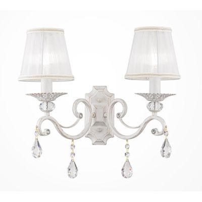 GRACE APPLIQUE 2 LUCI IN METALLO BIANCO ANTICATO CON PARALUMI IN TESSUTO PLISSE BIANCO LAMPADINE E14