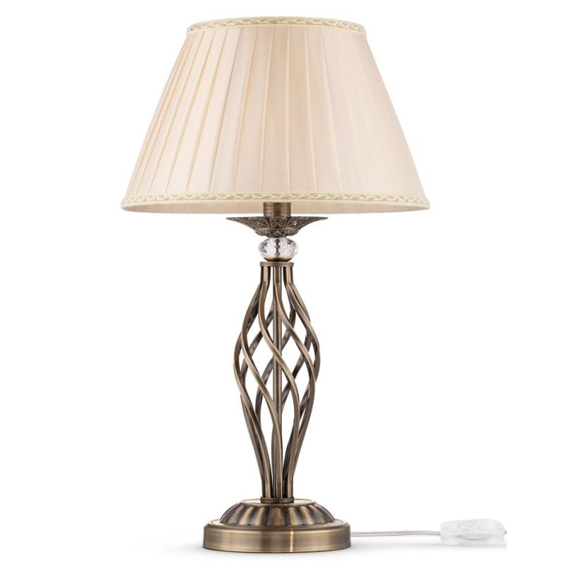 GRACE LAMPADA DA TAVOLO IN METALLO BIANCO ANTICATO O BRONZO CON PARALUME IN TESSUTO PLISSE BIANCO O AVORIO