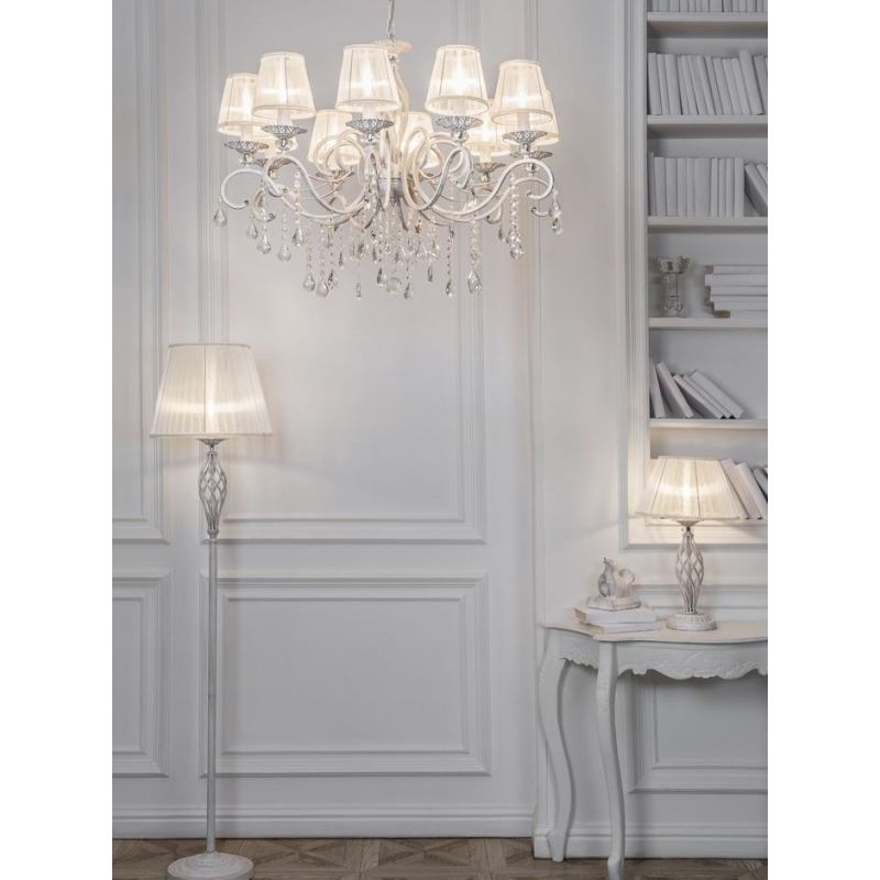 GRACE LAMPADA DA TAVOLO IN METALLO BIANCO ANTICATO O BRONZO CON PARALUME IN TESSUTO PLISSE BIANCO O AVORIO