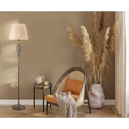 GRACE PIANTANA IN METALLO BIANCO ANTICATO O BRONZO CON PARALUME IN TESSUTO PLISSE BIANCO O AVORIO H165 CM