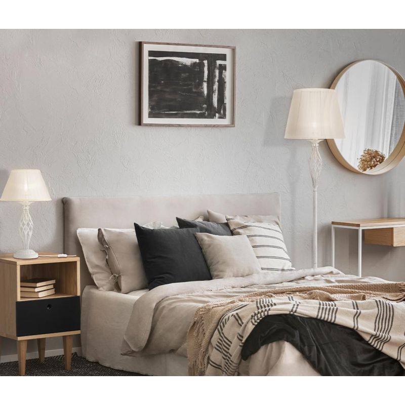 GRACE PIANTANA IN METALLO BIANCO ANTICATO O BRONZO CON PARALUME IN TESSUTO PLISSE BIANCO O AVORIO H165 CM