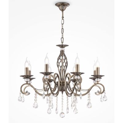 GRACE LAMPADARIO A BRACCI CLASSICO 8 LUCI IN METALLO FINITURA BRONZO CON LAMPADINE A VISTA ATTACCO E14