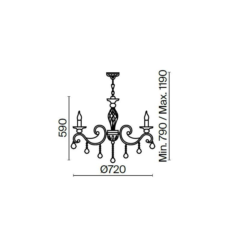 GRACE LAMPADARIO A BRACCI CLASSICO 8 LUCI IN METALLO FINITURA BRONZO CON LAMPADINE A VISTA ATTACCO E14