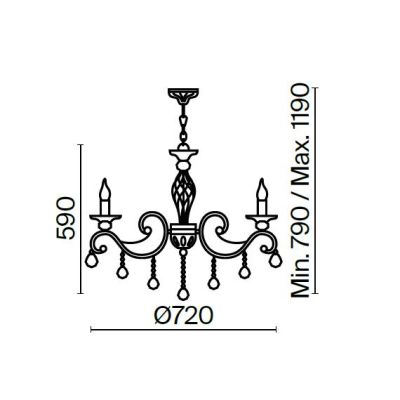 GRACE LAMPADARIO A BRACCI CLASSICO 8 LUCI IN METALLO FINITURA BRONZO CON LAMPADINE A VISTA ATTACCO E14