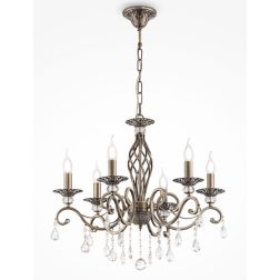 GRACE LAMPADARIO A BRACCI CLASSICO 6 LUCI IN METALLO FINITURA BRONZO CON LAMPADINE A VISTA ATTACCO E14