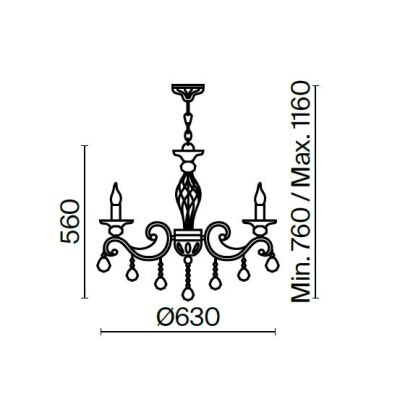 GRACE LAMPADARIO A BRACCI CLASSICO 6 LUCI IN METALLO FINITURA BRONZO CON LAMPADINE A VISTA ATTACCO E14