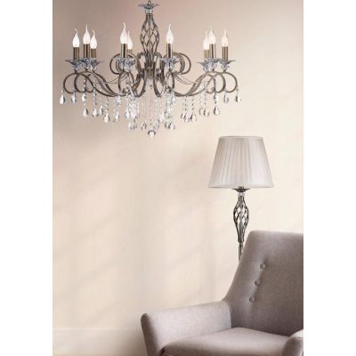 GRACE LAMPADARIO A BRACCI CLASSICO 10 LUCI IN METALLO FINITURA BRONZO CON LAMPADINE A VISTA ATTACCO E14
