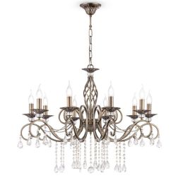 GRACE LAMPADARIO A BRACCI CLASSICO 10 LUCI IN METALLO FINITURA BRONZO CON LAMPADINE A VISTA ATTACCO E14