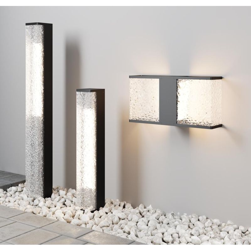 FLOEVA APPLIQUE DA ESTERNO RETTANGOLARE IP65 IN ACRILICO E METALLO NERO LUCE DIFFUSA DESIGN MODERNO