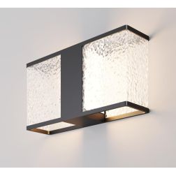 FLOEVA APPLIQUE DA ESTERNO RETTANGOLARE IP65 IN ACRILICO E METALLO NERO LUCE DIFFUSA DESIGN MODERNO