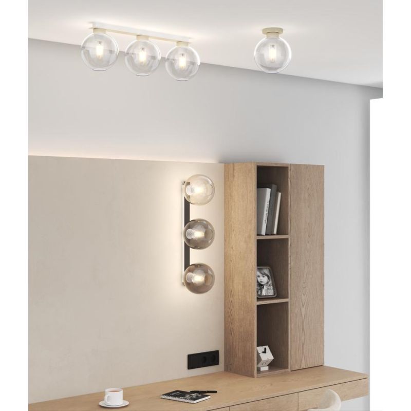 L-LINE PLAFONIERA PICCOLA 1 LUCE ROTONDA IN METALLO SABBIA CON VETRO TRASPARENTE LAMPADINA ATTACCO E27