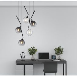 L-LINE SOSPENSIONE 5 LUCI RETTANGOLARE NERA CON VETRI COLORATI LAMPADINE E27 ORIGINALE E MODERNA 2