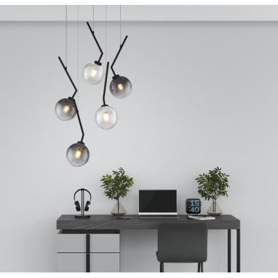L-LINE SOSPENSIONE 5 LUCI RETTANGOLARE NERA CON VETRI COLORATI LAMPADINE E27 ORIGINALE E MODERNA