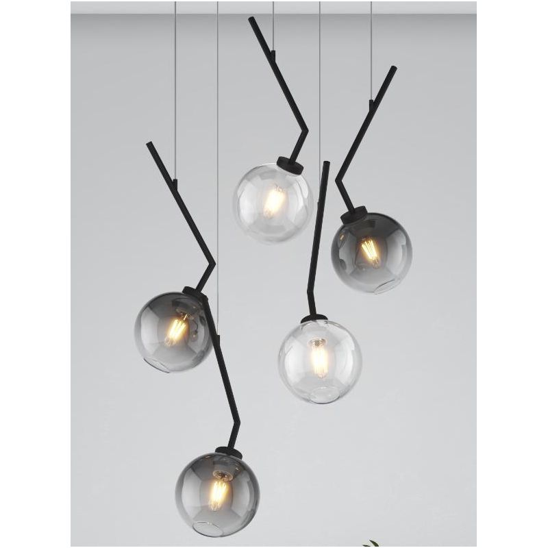 L-LINE SOSPENSIONE 5 LUCI RETTANGOLARE NERA CON VETRI COLORATI LAMPADINE E27 ORIGINALE E MODERNA