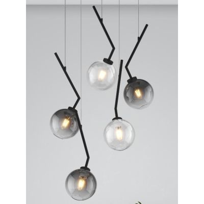L-LINE SOSPENSIONE 5 LUCI RETTANGOLARE NERA CON VETRI COLORATI LAMPADINE E27 ORIGINALE E MODERNA