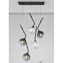 L-LINE SOSPENSIONE 5 LUCI RETTANGOLARE NERA CON VETRI COLORATI LAMPADINE E27 ORIGINALE E MODERNA