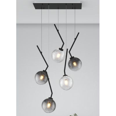 L-LINE SOSPENSIONE 5 LUCI RETTANGOLARE NERA CON VETRI COLORATI LAMPADINE E27 ORIGINALE E MODERNA