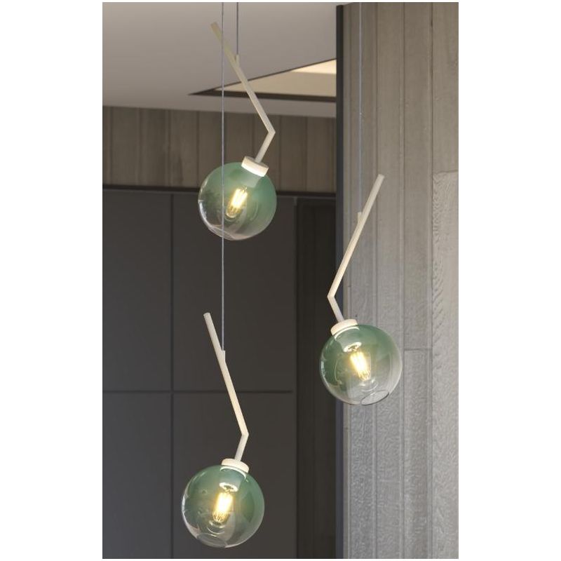 L-LINE SOSPENSIONE ROTONDA 3 LUCI SABBIA CON VETRI VERDI LAMPADINE E27 ORIGINALE E MODERNA