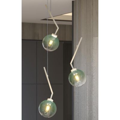 L-LINE SOSPENSIONE ROTONDA 3 LUCI SABBIA CON VETRI VERDI LAMPADINE E27 ORIGINALE E MODERNA