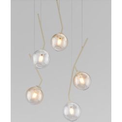 L-LINE SOSPENSIONE ROTONDA 5 LUCI SABBIA CON VETRI COLORATI LAMPADINE E27 ORIGINALE E MODERNA 2