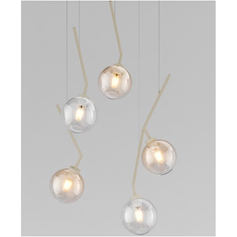 L-LINE SOSPENSIONE ROTONDA 5 LUCI SABBIA CON VETRI COLORATI LAMPADINE E27 ORIGINALE E MODERNA