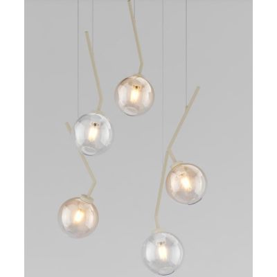 L-LINE SOSPENSIONE ROTONDA 5 LUCI SABBIA CON VETRI COLORATI LAMPADINE E27 ORIGINALE E MODERNA