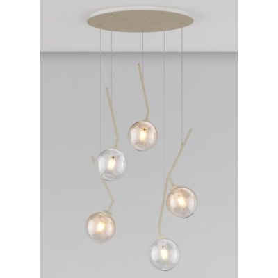 L-LINE SOSPENSIONE ROTONDA 5 LUCI SABBIA CON VETRI COLORATI LAMPADINE E27 ORIGINALE E MODERNA