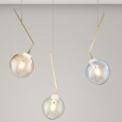 L-LINE SOSPENSIONE 3 LUCI DECENTRATA SABBIA CON VETRI COLORATI LAMPADINE E27 2