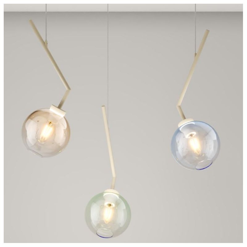 L-LINE SOSPENSIONE 3 LUCI DECENTRATA SABBIA CON VETRI COLORATI LAMPADINE E27