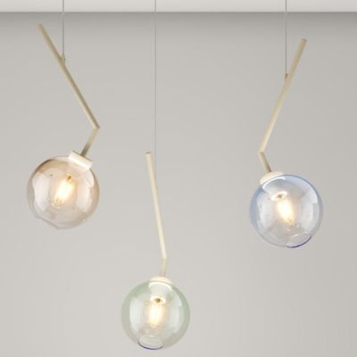 L-LINE SOSPENSIONE 3 LUCI DECENTRATA SABBIA CON VETRI COLORATI LAMPADINE E27