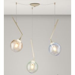L-LINE SOSPENSIONE 3 LUCI DECENTRATA SABBIA CON VETRI COLORATI LAMPADINE E27