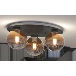 L-LINE PLAFONIERA ROTONDA 3 LUCI D50 CM NERA CON VETRI FINITURA BRONZO LAMPADINE E27