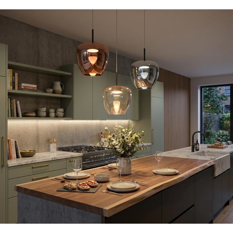KYLIE SOSPENSIONE SINGOLA D24 CM CON DIFFUSORE DI VETRO IN 3 COLORI LAMPADINA ATTACCO GX53 MODERNA
