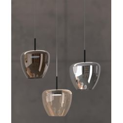 KYLIE SOSPENSIONE SINGOLA D24 CM CON DIFFUSORE DI VETRO IN 3 COLORI LAMPADINA ATTACCO GX53 MODERNA