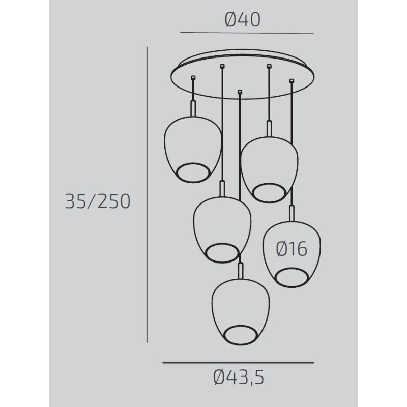 KYLIE SOSPENSIONE ROTONDA D40 CM OTTONE CON DIFFUSORI IN VETRO AMBRA LAMPADINE ATTACCO GX53 MODERNA