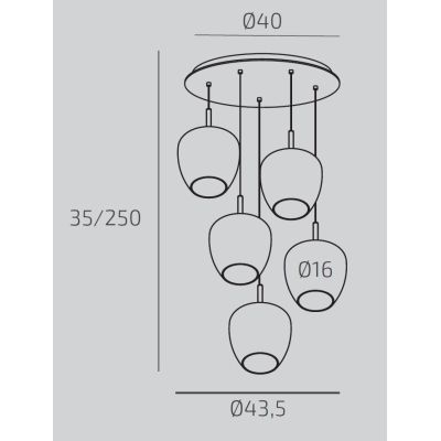 KYLIE SOSPENSIONE ROTONDA D40 CM OTTONE CON DIFFUSORI IN VETRO AMBRA LAMPADINE ATTACCO GX53 MODERNA