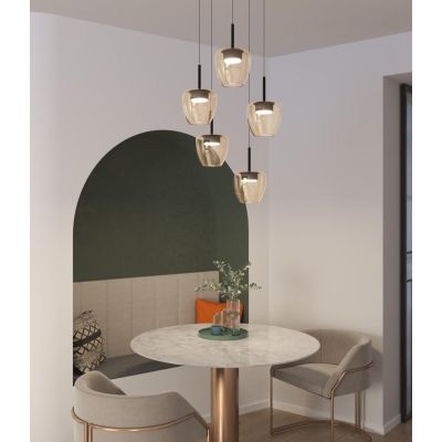 KYLIE SOSPENSIONE ROTONDA D40 CM OTTONE CON DIFFUSORI IN VETRO AMBRA LAMPADINE ATTACCO GX53 MODERNA