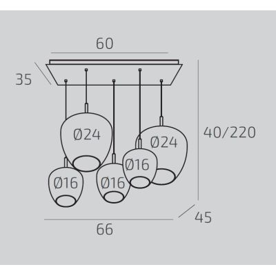KYLIE SOSPENSIONE RETTANGOLARE 5 LUCI SABBIA CON DIFFUSORI IN VETRO FUME LAMPADINE ATTACCO GX53 MODERNA