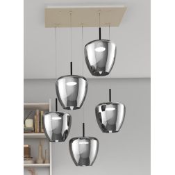 KYLIE SOSPENSIONE RETTANGOLARE 5 LUCI SABBIA CON DIFFUSORI IN VETRO FUME LAMPADINE ATTACCO GX53 MODERNA
