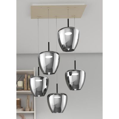 KYLIE SOSPENSIONE RETTANGOLARE 5 LUCI SABBIA CON DIFFUSORI IN VETRO FUME LAMPADINE ATTACCO GX53 MODERNA