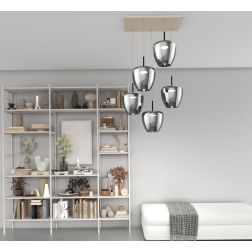 KYLIE SOSPENSIONE RETTANGOLARE 5 LUCI SABBIA CON DIFFUSORI IN VETRO FUME LAMPADINE ATTACCO GX53 MODERNA 2