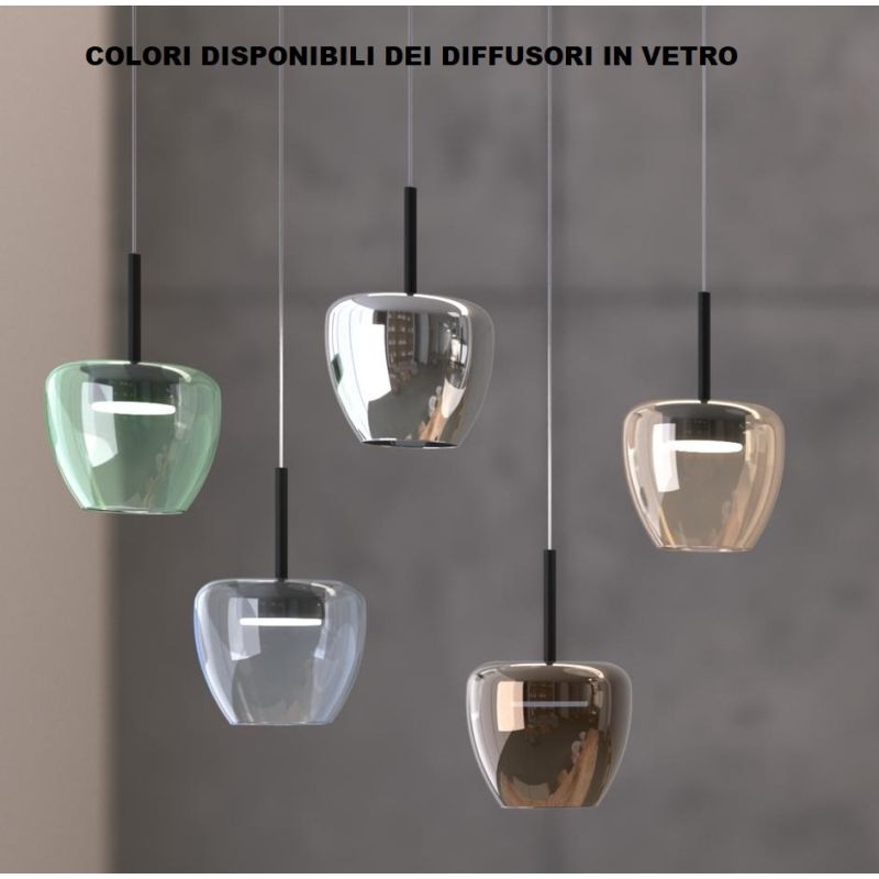 KYLIE SOSPENSIONE RETTANGOLARE 5 LUCI SABBIA CON DIFFUSORI IN VETRO FUME LAMPADINE ATTACCO GX53 MODERNA