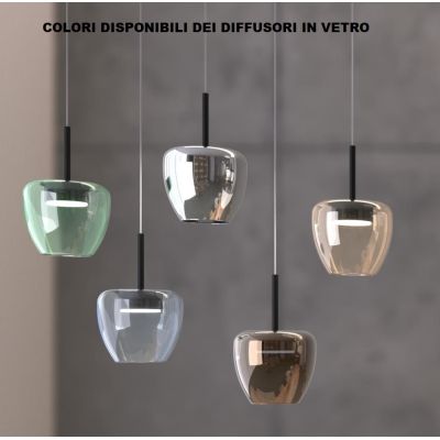 KYLIE SOSPENSIONE RETTANGOLARE 5 LUCI SABBIA CON DIFFUSORI IN VETRO FUME LAMPADINE ATTACCO GX53 MODERNA
