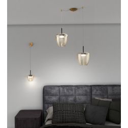 KYLIE SOSPENSIONE 2 LUCI CON DECENTRO OTTONE CON DIFFUSORI IN VETRO AMBRA LAMPADINE ATTACCO GX53 MODERNA 2